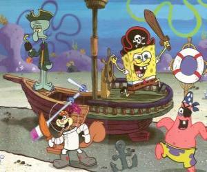 Rompicapo di SpongeBob e alcuni dei suoi amici giocare a pirati essere