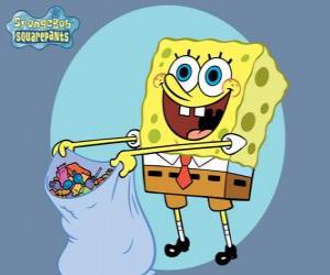 Rompicapo di SpongeBob con un sacchetto di caramelle