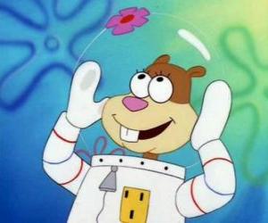 Rompicapo di Sandy Cheeks, uno scoiattolo che deve indossare una tuta e un casco speciale a vivere sotto l'acqua