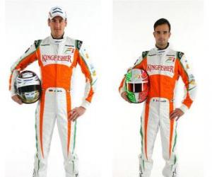 Rompicapo di Adrian Sutil e Vitantonio Liuzzi, pilota della Scuderia Force India F1