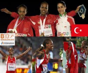 Rompicapo di Alemitu 5000 m campione Bekele, Elvan Abeylegesse e Sara Moreira (2 ° e 3 °) di atletica leggera Campionati europei di Barcellona 2010