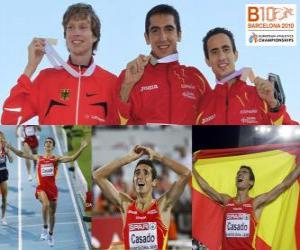 Rompicapo di Arturo Casado campione di 1500 m, Carsten Schlangen e Manuel Olmedo (2 ° e 3 °) di atletica leggera Campionati europei di Barcellona 2010