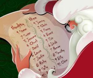 Rompicapo di Babbo Natale con la lunga lista di bambini