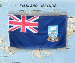 Rompicapo di Bandiera delle isole Falkland o isole Malvine, territorio d'oltremare del Regno Unito nell'oceano Atlantico