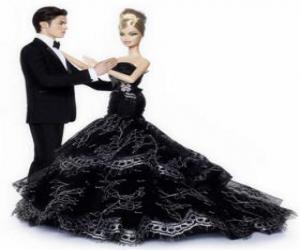 Rompicapo di Barbie e Ken felice e molto elegante in la celebrazione di la Notte di San Silvestro