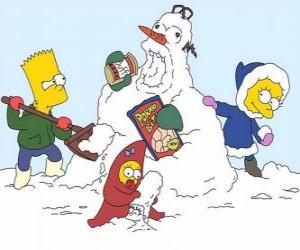 Rompicapo di Bart, Lisa e Maggie fare un pupazzo di neve