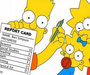 Rompicapo di Bart Simpson, con note dalla scuola sotto gli occhi vigili delle loro sorelle