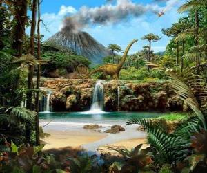 Rompicapo di Bellissimo paesaggio con i dinosauri
