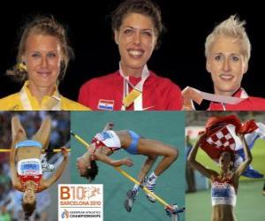 Rompicapo di Blanka Vlasic Alta campione di salto, Emma Green e Ariane Friedrich (2 ° e 3 °) di atletica leggera Campionati europei di Barcellona 2010