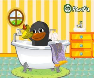Rompicapo di Bolly nero nella vasca da bagno, animale Panfu