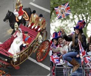 Rompicapo di British Royal Wedding tra il principe William e Kate Middleton, camminando nel trasporto acalamados cittadini