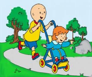 Rompicapo di Caillou che fare una passeggiata con la sorella più piccola nel passeggino