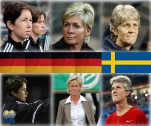 Rompicapo di Candidati per il Coach Coppa del Mondo di calcio del Women's Year 2010 (Maren Meinert, Silvia Neid, Sundhage Pia)