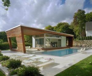 Rompicapo di Casa famiglia moderna con piscina
