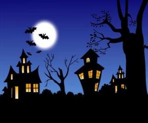 Rompicapo di Casa infestata dai fantasmi a Halloween - Luna piena, pipistrellis