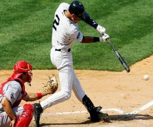 Rompicapo di Derek Jeter (battitore) e ricevitore pronto per il lancio