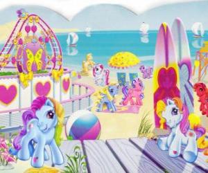 Rompicapo di Diversi piccoli pony in spiaggia. My Little Pony