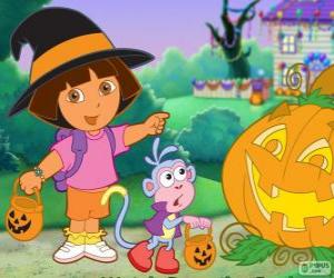 Rompicapo di Dora e la scimmia Boots festeggiare Halloween