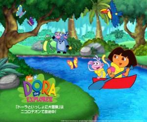 Rompicapo di Dora e la sua amica Boots la Scimmia su una barca