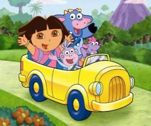 Rompicapo di Dora e le sue amiche in una piccola automobile