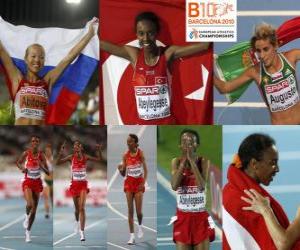 Rompicapo di Elvan Abeylegesse campione di 10000 m, Inga Abitova e Jessica Augusto (2 ° e 3 °) di atletica leggera Campionati europei di Barcellona 2010