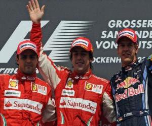 Rompicapo di Fernando Alonso, Felipe Massa, Sebastian Vettel, Hockenheim, Gran Premio di Germania (2010) (1 °, 2 ° e 3 ° classificato)