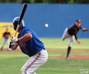 Rompicapo di giocatore professionista di baseball, il battitore con la mazzaa tenuto alta