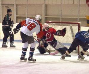 Rompicapo di Giocatori e portiere di hockey su ghiaccio in una partita