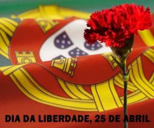 Rompicapo di Giorno della Libertà, 25 aprile, festa nazionale del Portogallo, per commemorare la rivoluzione dei garofani del 1974