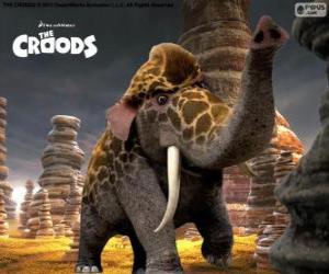 Rompicapo di Girelephant di I Croods, un incrocio tra una giraffa e un elefante