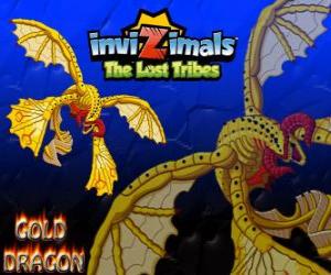 Rompicapo di Gold Dragon. Invizimals Le Tribù Scomparse. Drago d'oro con quattro ali che più che il sole splende