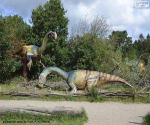 Rompicapo di Gruppo di tre dinosauri nel paesaggio
