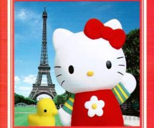 Rompicapo di Hello Kitty con uccelli e la Torre Eiffel sfondo