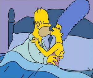 Rompicapo di Homer e Marge se stesso dando un bacio della buona notte