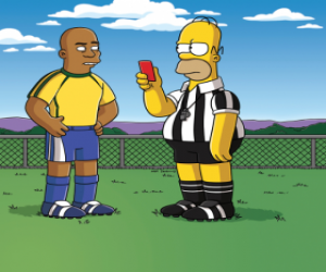 Rompicapo di Homer Simpson facendo un arbitro mostra il cartellino rosso Ronaldo