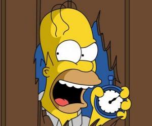 Rompicapo di Homer Simpson gridando con un cronometro in mano