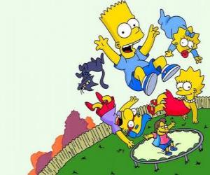 Rompicapo di I fratelli Simpson con gli amici Milhouse e Nelson saltando su un trampolino