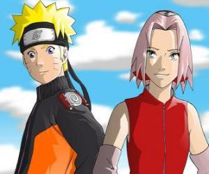Rompicapo di I personaggi principali di Naruto Uzumaki e Sakura Haruno sorridente
