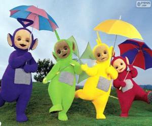 Rompicapo di I quattro Teletubbies, con gli ombrelli aperti