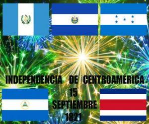 Rompicapo di Indipendenza del Centro America, 15 settembre 1821. Commemorazione di indipendenza dalla Spagna, nei paesi moderni del Guatemala, Honduras, El Salvador, Nicaragua e Costa Rica