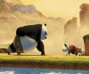 Rompicapo di Kung Fu Panda su una delle carrozze e il maestro Shifu Fu