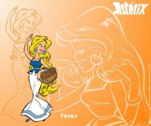 Rompicapo di La bella bionda Falbalà è l'amore platonico di Obelix