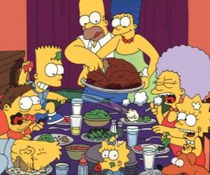 Rompicapo di La famiglia Simpson il giorno del Ringraziamento in cui le famiglie si riuniscono per mangiare