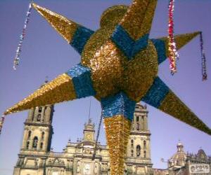 Rompicapo di La Pignatta tradizionale in Messico a Natale, una stella a nove punte, la stella di Betlemme