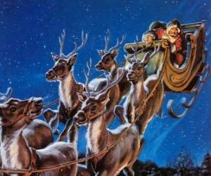 Rompicapo di La renna magica tirando la slitta di Babbo Natale nella notte di Natale