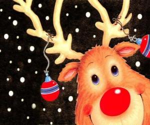 Rompicapo di La testa di Rodolfo, la renna dil naso rosso, decorati con le decorazioni di Natale