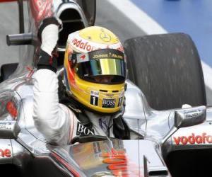 Rompicapo di Lewis Hamilton festeggia la sua vittoria a Montreal, Canada 2010 Grand Prix