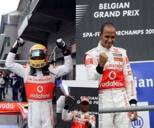 Rompicapo di Lewis Hamilton festeggia la sua vittoria a Spa-Francorchamps, Gran Premio del Belgio 2010