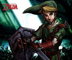 Rompicapo di Link con la spada e scudo nelle avventure di The Legend of Zelda videogioco