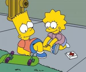 Rompicapo di Lisa Simpsons guarire suo fratello Brat dopo essere caduto in un skateboarding